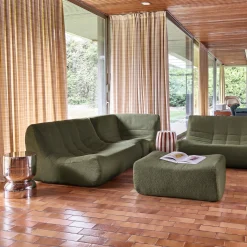 Modulares 5-Sitzer Ecksofa mit strukturiertem Bouclé-Bezug und Hocker