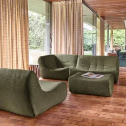 Modulares 5-Sitzer Ecksofa mit strukturiertem Bouclé-Bezug und Hocker