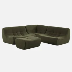 Modulares 5-Sitzer Ecksofa mit strukturiertem Bouclé-Bezug und Hocker