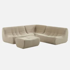 Modulares 5-Sitzer Ecksofa mit strukturiertem Bouclé-Bezug und Hocker