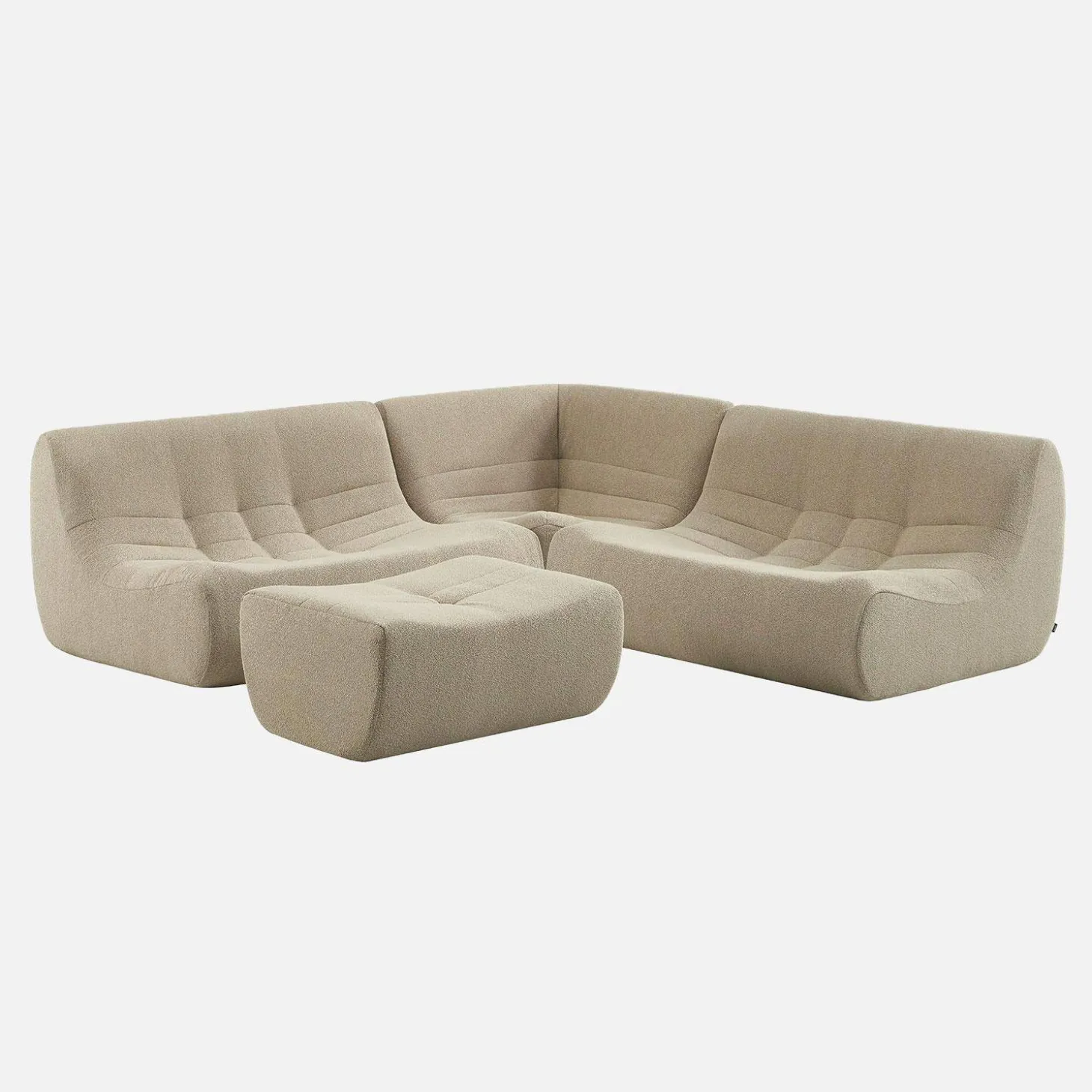 Modulares 5-Sitzer Ecksofa mit strukturiertem Bouclé-Bezug und Hocker