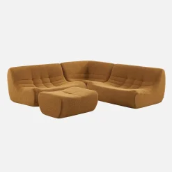 Modulares 5-Sitzer Ecksofa mit strukturiertem Bouclé-Bezug und Hocker
