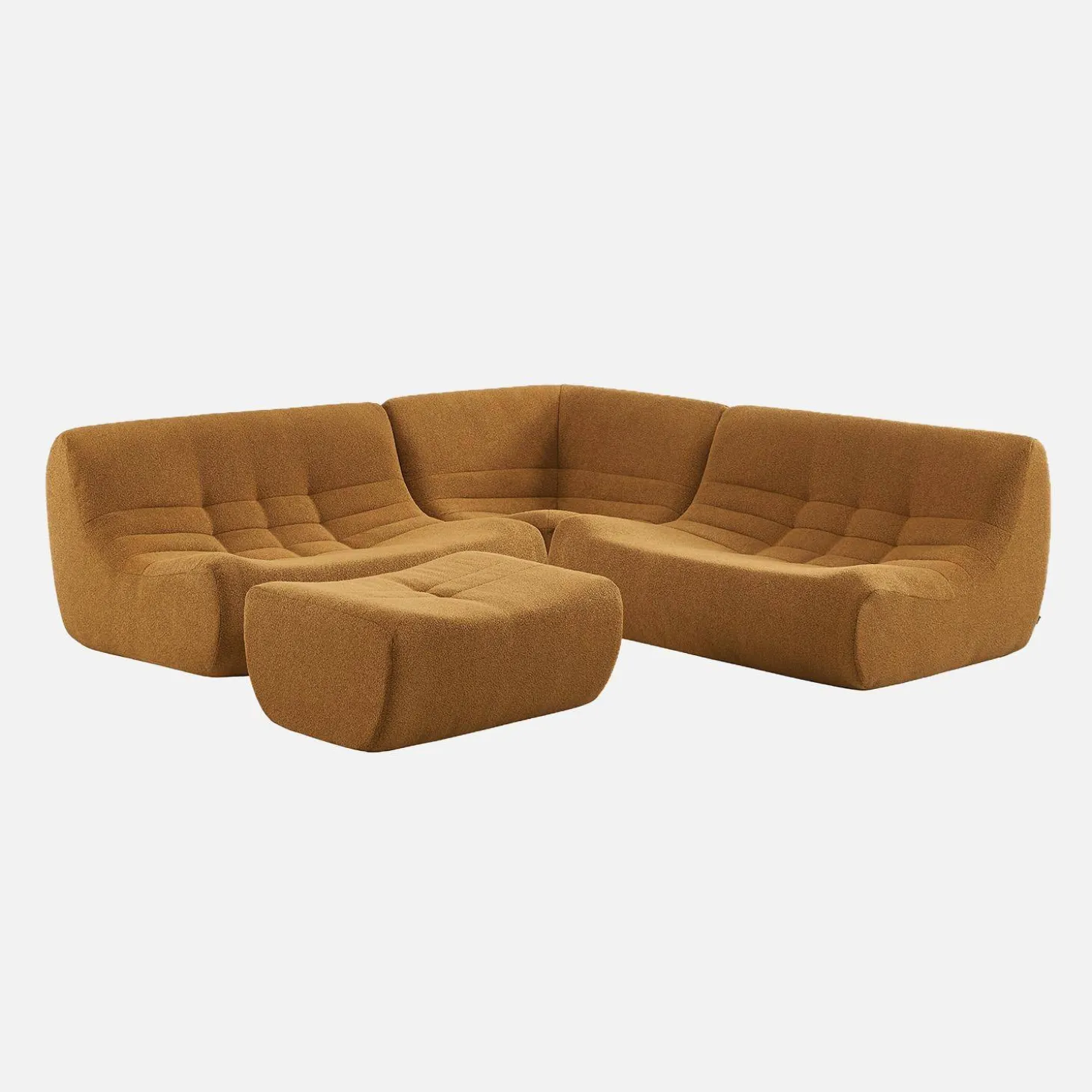 Modulares 5-Sitzer Ecksofa mit strukturiertem Bouclé-Bezug und Hocker
