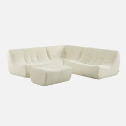 Modulares 5-Sitzer Ecksofa mit strukturiertem Bouclé-Bezug und Hocker