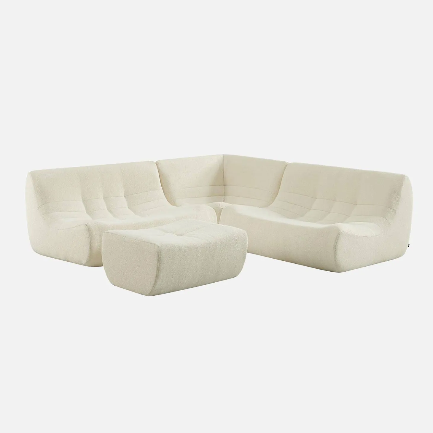 Modulares 5-Sitzer Ecksofa mit strukturiertem Bouclé-Bezug und Hocker