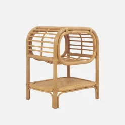 Nachttisch aus gebogenem Natur-Rattan, 1 Ablage, 1 Nische