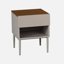 Nachttisch aus Metall mit Holzdekor, 1 Tür, 1 Fach