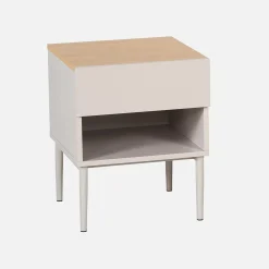 Nachttisch aus Metall mit Holzdekor, 1 Tür, 1 Fach