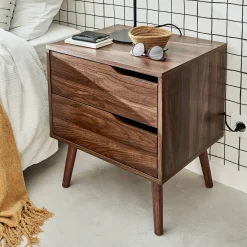 Nachttisch mit Holzdekor, nussbaumfarben, 2 Schubladen