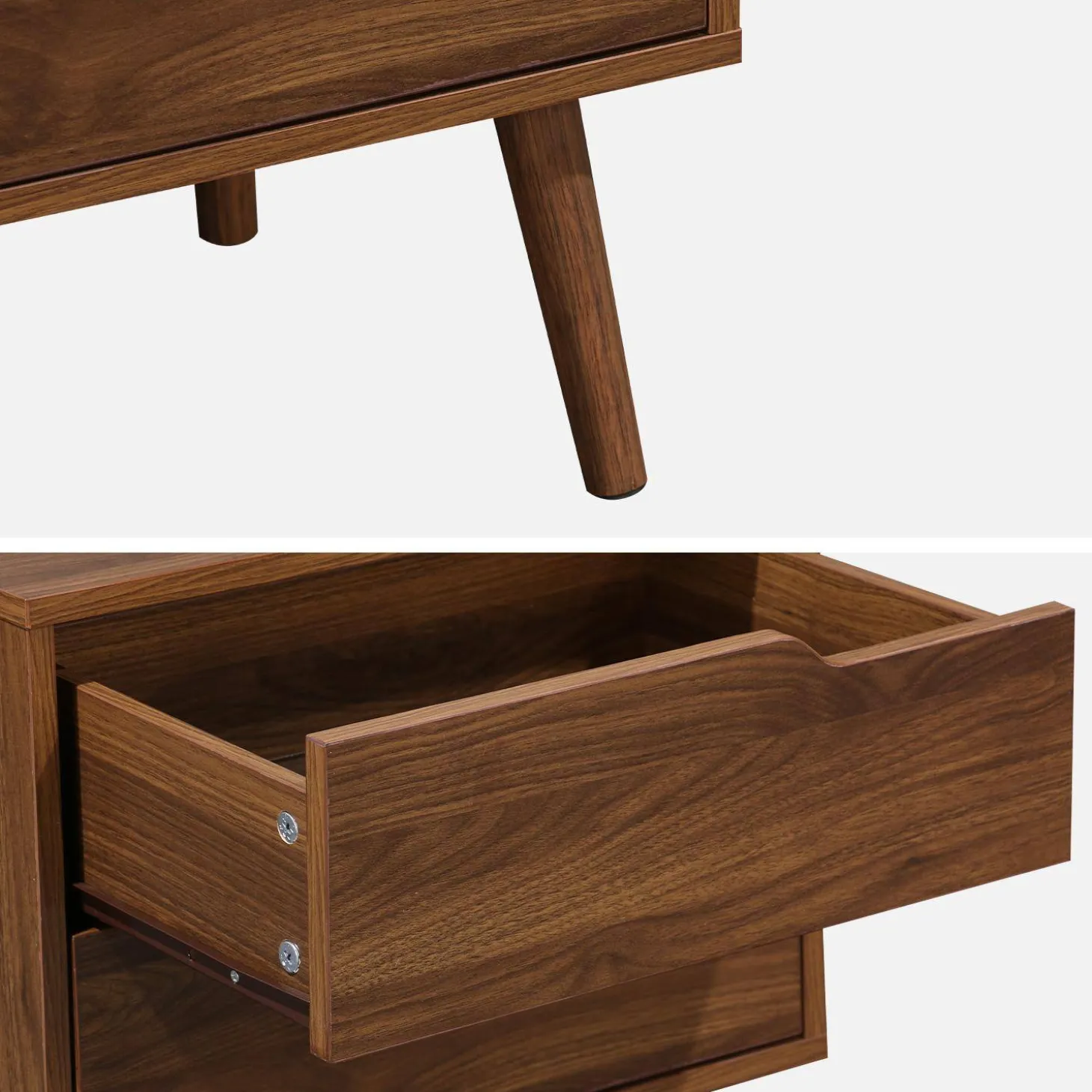 Nachttisch mit Holzdekor, nussbaumfarben, 2 Schubladen (Set von 2)