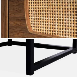 Nachttisch mit Holzdekor und Rattan-Geflecht