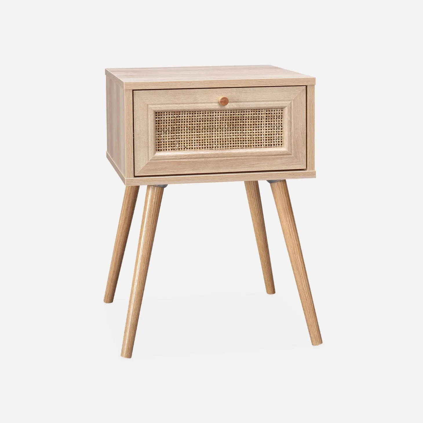 Nachttisch mit Holzeffekt und Rattan-Geflecht, 1 Schublade