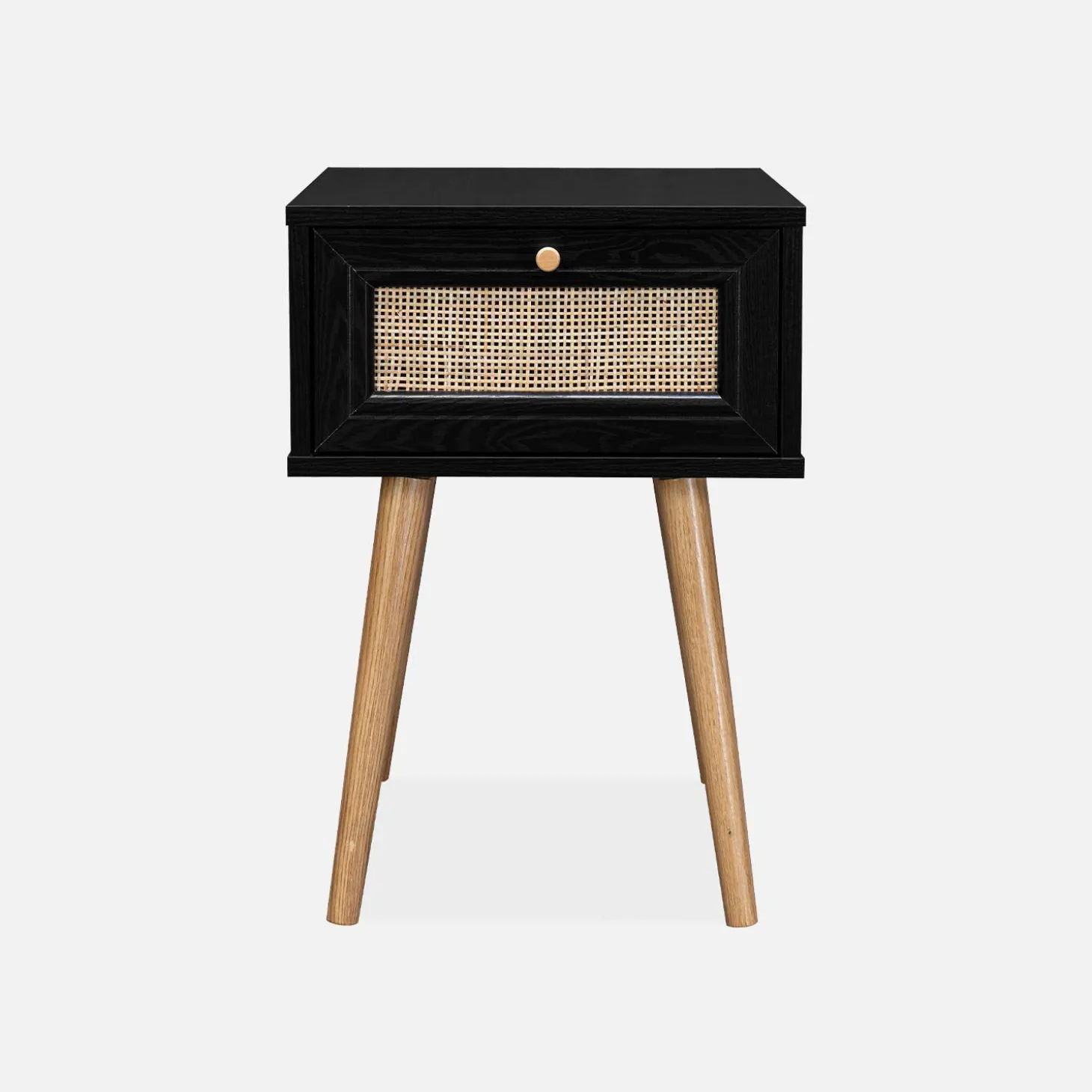 Nachttisch mit Holzeffekt und Rattan-Geflecht, 1 Schublade