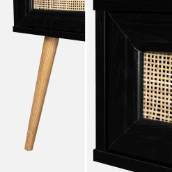 Nachttisch mit Holzeffekt und Rattan-Geflecht, 1 Schublade