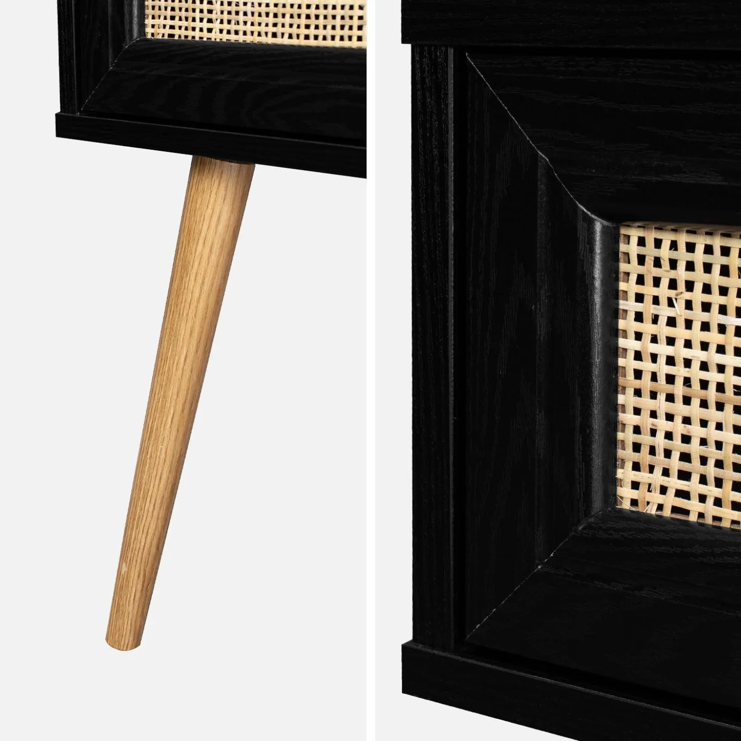 Nachttisch mit Holzeffekt und Rattan-Geflecht, 1 Schublade