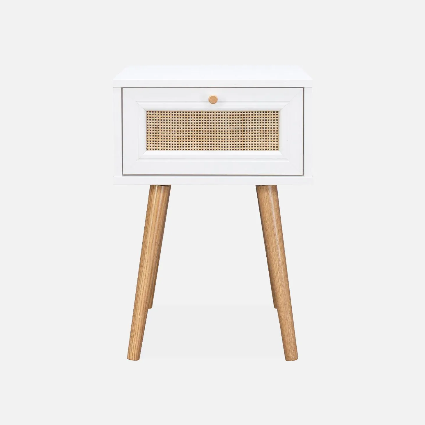 Nachttisch mit Holzeffekt und Rattan-Geflecht, 1 Schublade