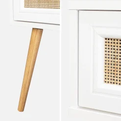 Nachttisch mit Holzeffekt und Rattan-Geflecht, 1 Schublade