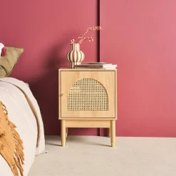 Nachttisch mit Rattan-Geflecht und 1 Tür