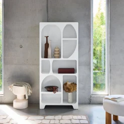 Organisches Bücherregal mit weißer Holzoptik 8 Fächer