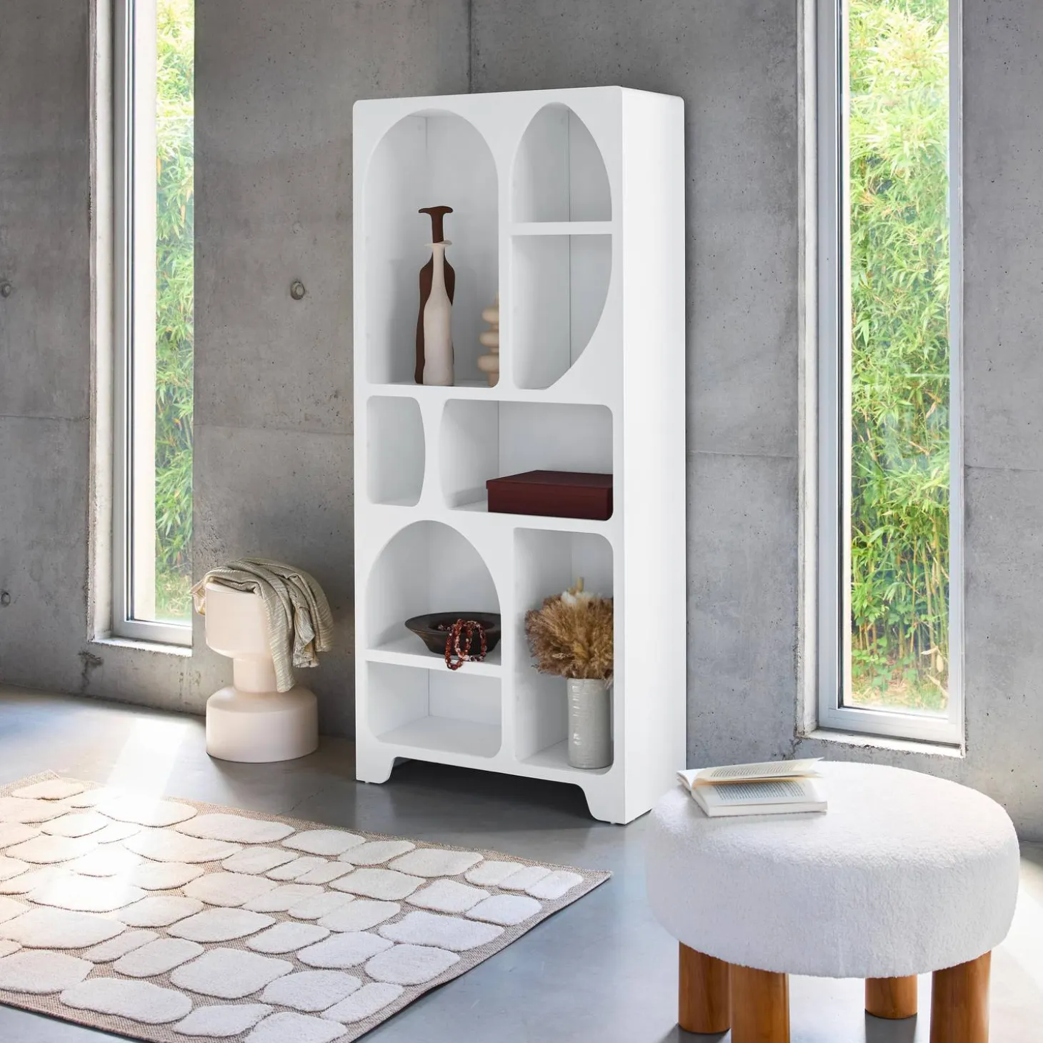 Organisches Bücherregal mit weißer Holzoptik 8 Fächer