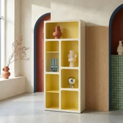 Organisches Bücherregal mit zweifarbigem Holzdekor, 8 Fächer