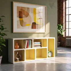 Organisches Bücherregal mit zweifarbigem Holzdekor, 8 Fächer