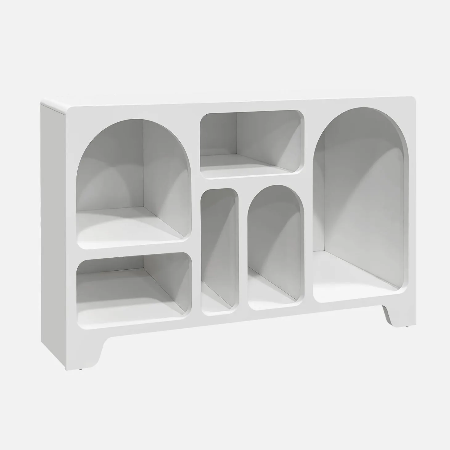 Organisches Sideboard mit 6 Fächern in Holzoptik weiß 120cm