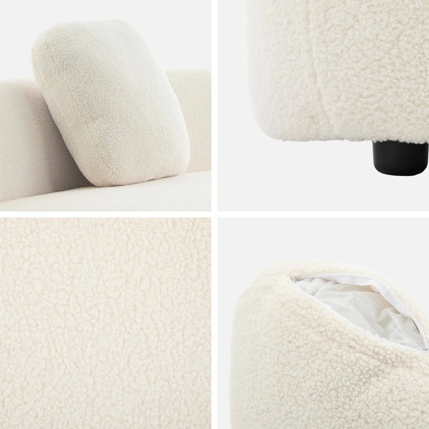 Organisches 2-3-Sitzer-Sofa mit Bouclé-Bezug und einer kleinen Recamiere
