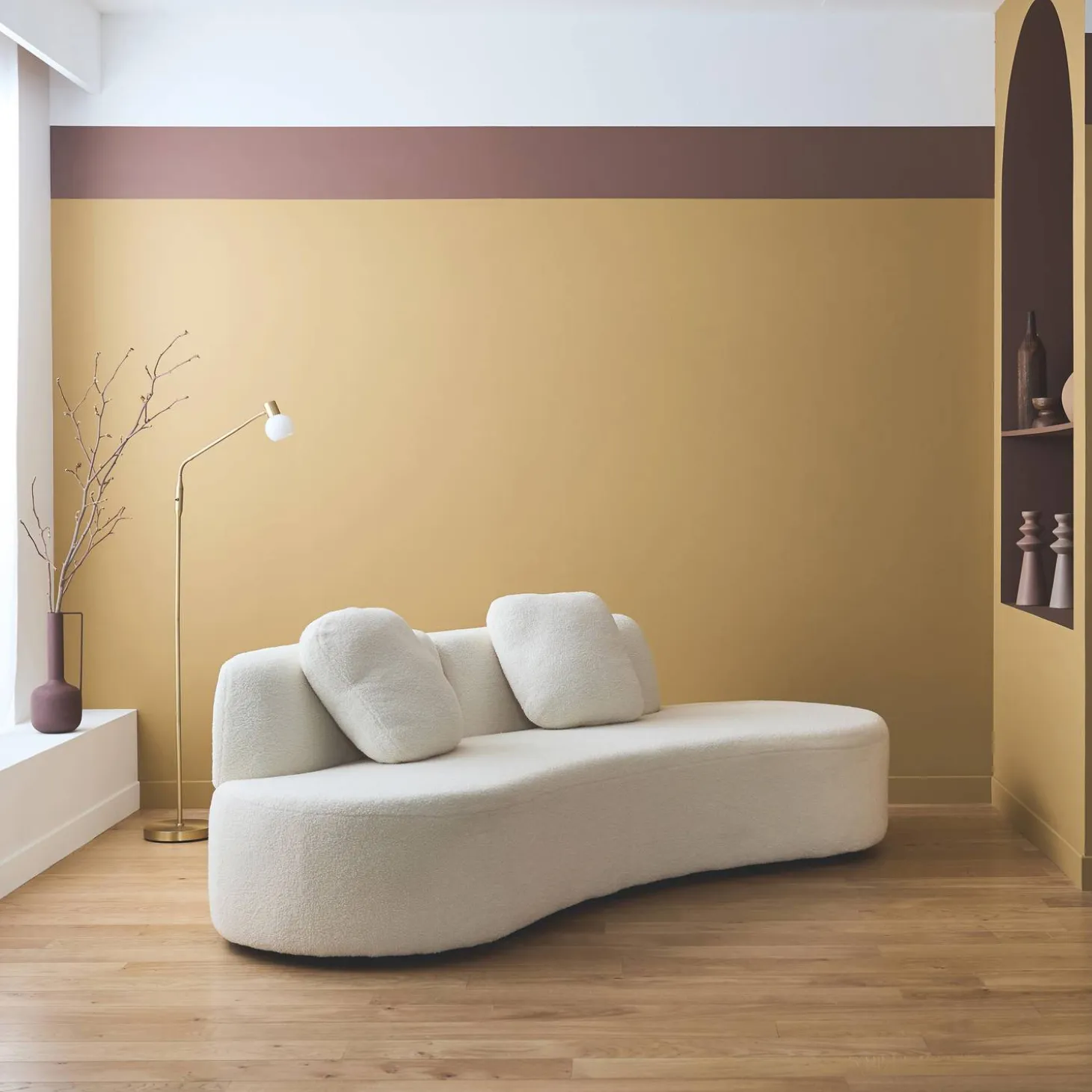Organisches Sofa, 3-Sitzer mit Bouclé-Bezug