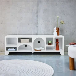 Organisches TV-Möbel mit Holzeffekt weiß 160cm