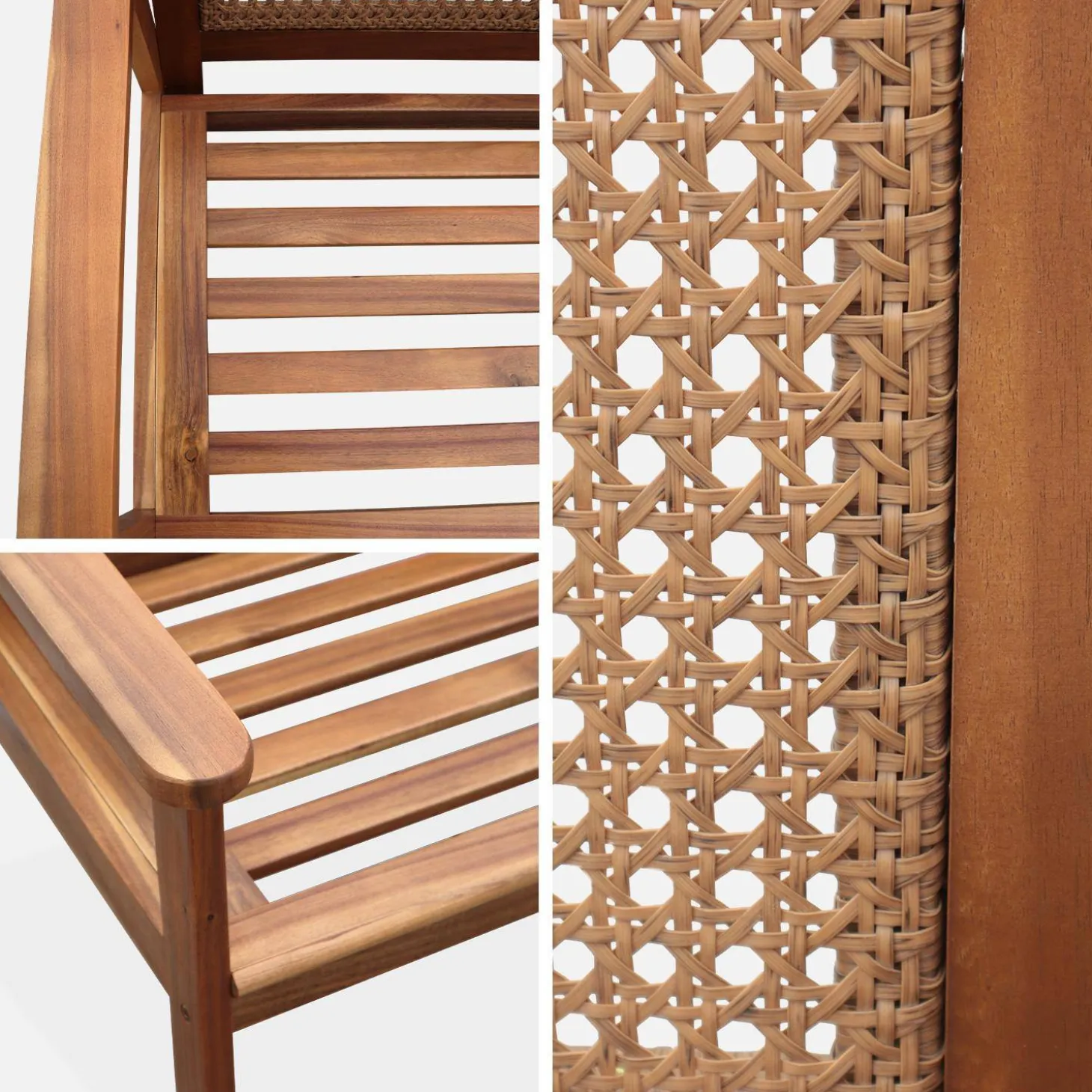 Outdoor-Bank 2-Sitzer Akazie Rückenlehne Rattan-Geflecht