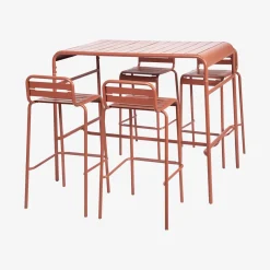 Outdoor-Bartisch + 4 Barhocker mit Lehne aus Stahl