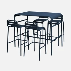Outdoor-Bartisch + 4 Barhocker mit Lehne aus Stahl