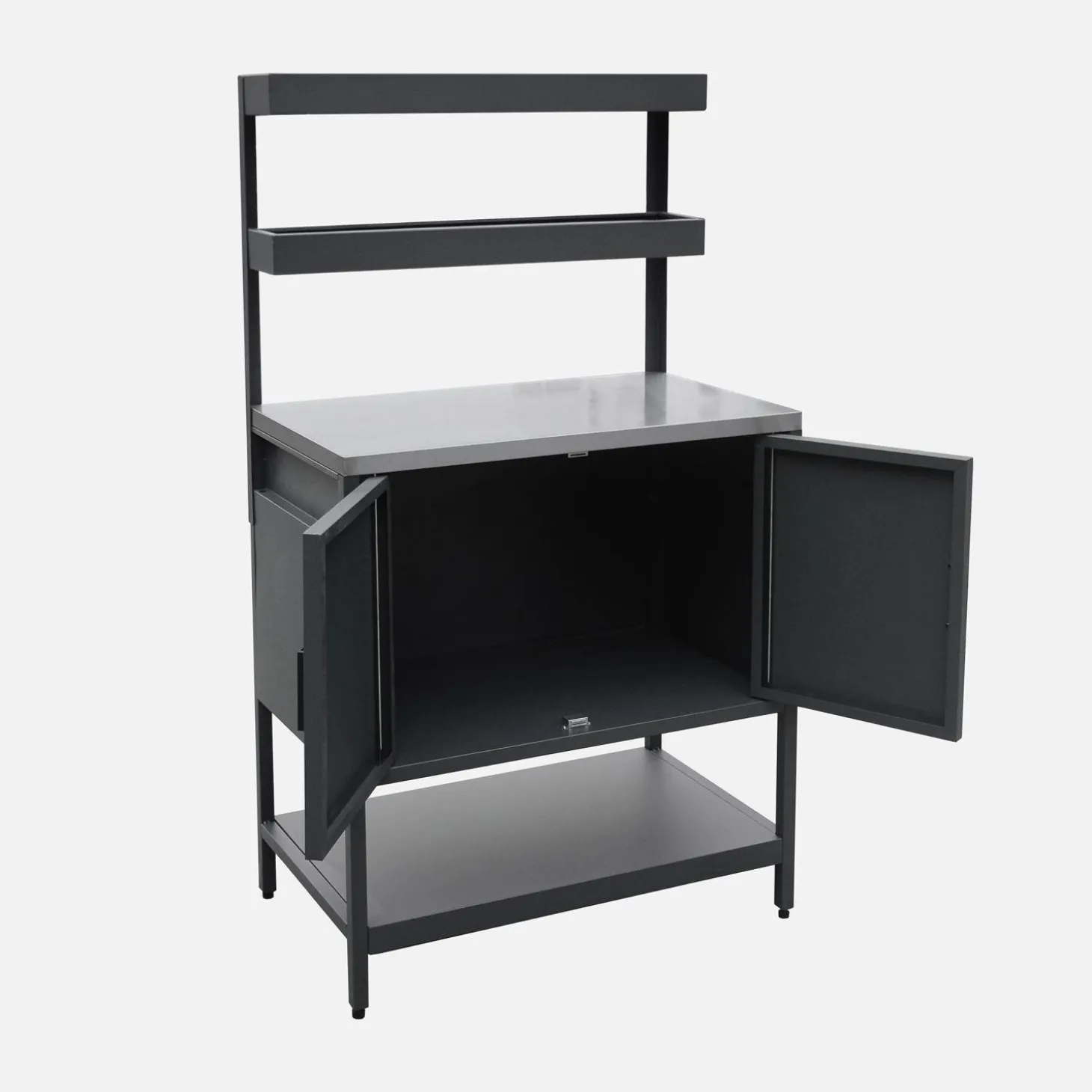 Outdoor-Küche aus Stahl mit 2 hängenden Regalböden und 2 Türen L 80 cm