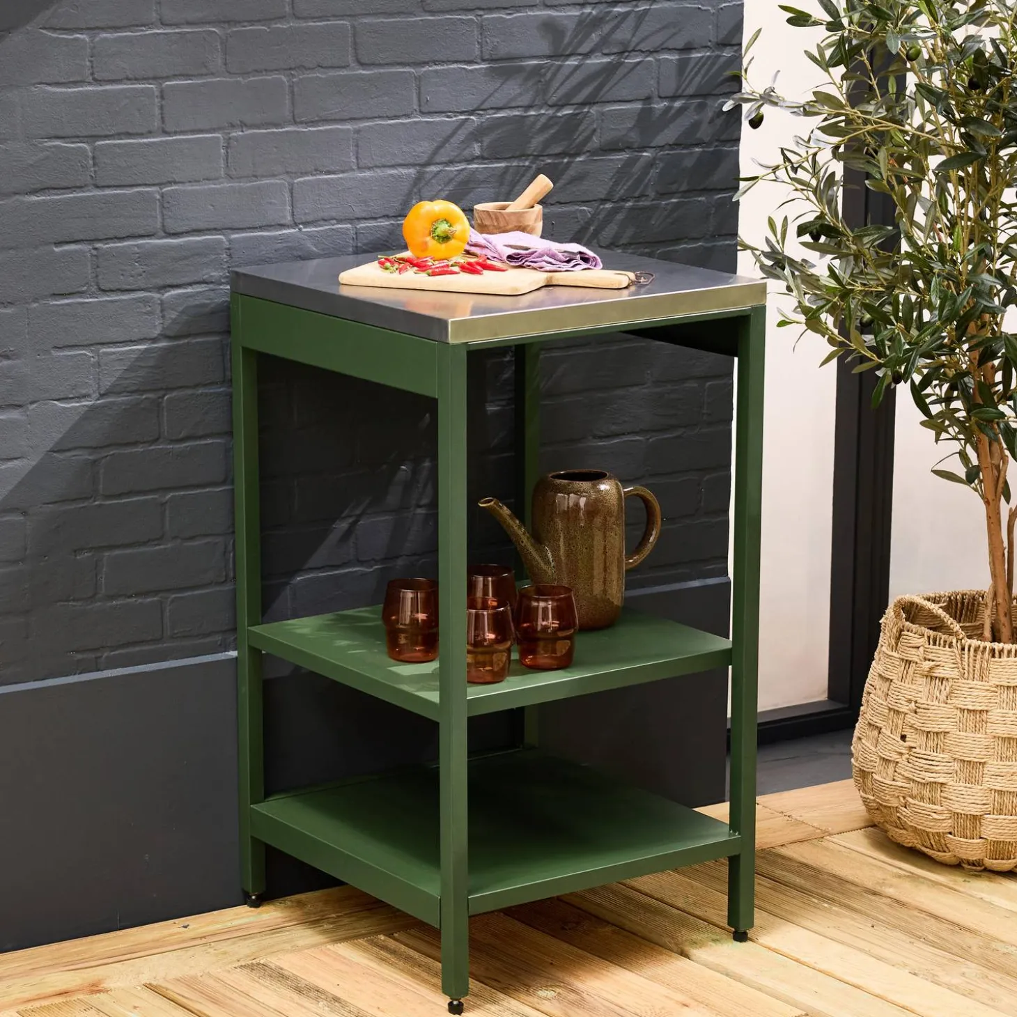 Outdoor-Küche aus Stahl mit 2 Regalböden L 49 cm