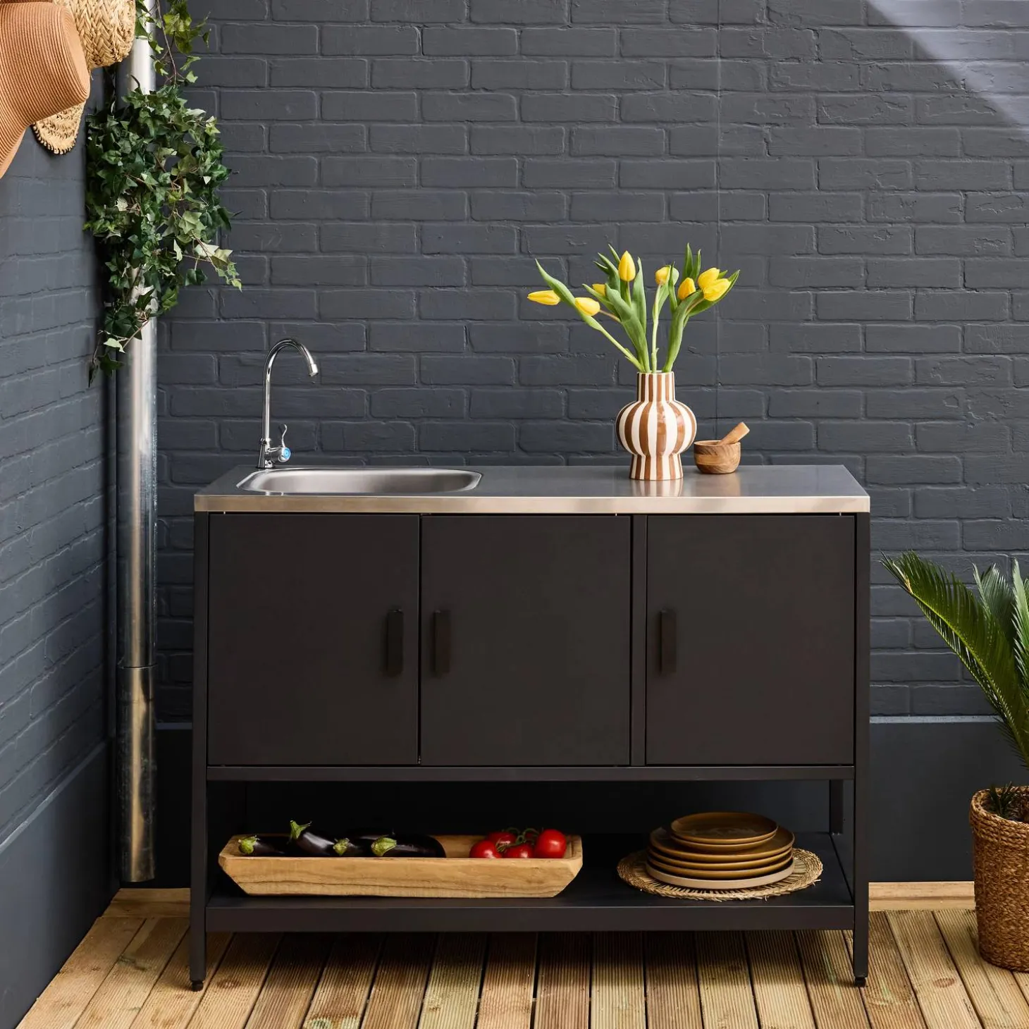 Outdoor-Küche aus Stahl mit Spüle L120 cm