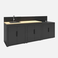 Outdoor-Küche 3 Module Stahl und Holzdekor