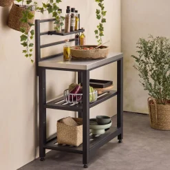 Outdoor-Küchenregal aus Stahl 2 Ablagen L80 cm