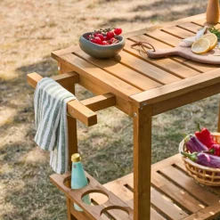 Outdoor-Küchenwagen 95 cm aus Tannenholz mit Rädern und Griff