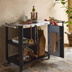 Outdoor-Servierwagen, Anrichte aus Edelstahl 94,5 cm mit klappbarer Ablage
