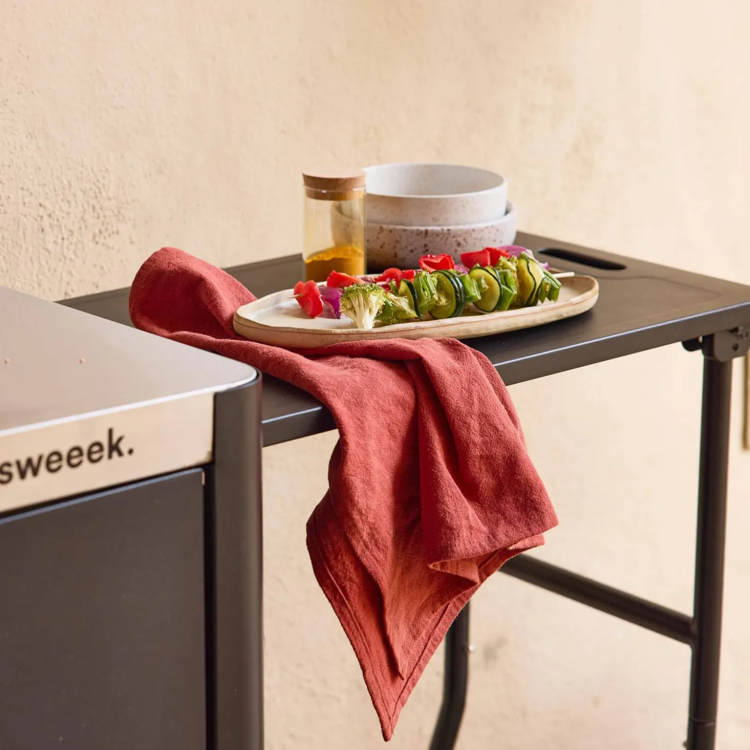 Outdoor-Servierwagen, Anrichte aus Edelstahl 94,5 cm mit klappbarer Ablage