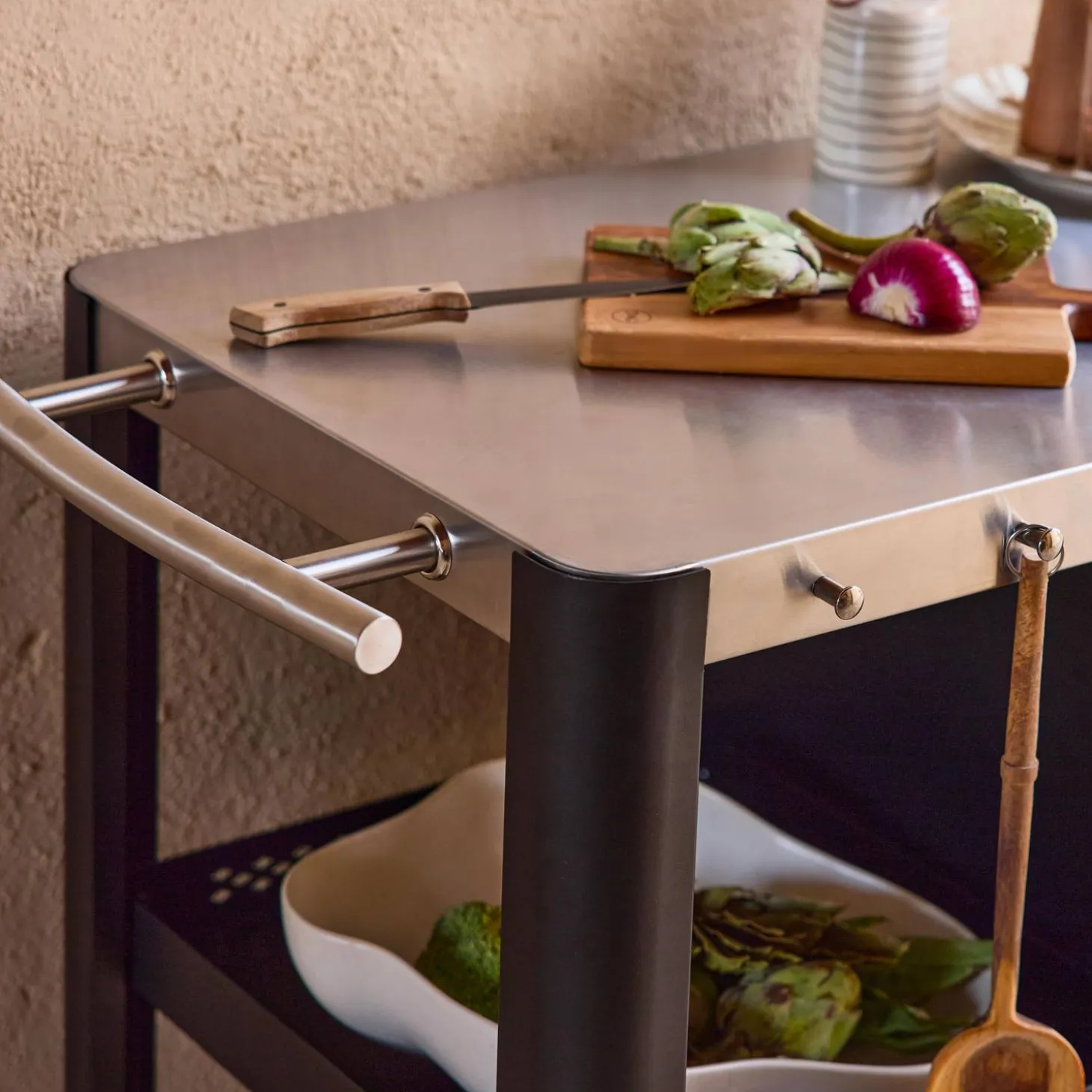 Outdoor-Servierwagen, Anrichte aus Edelstahl 94,5 cm mit klappbarer Ablage
