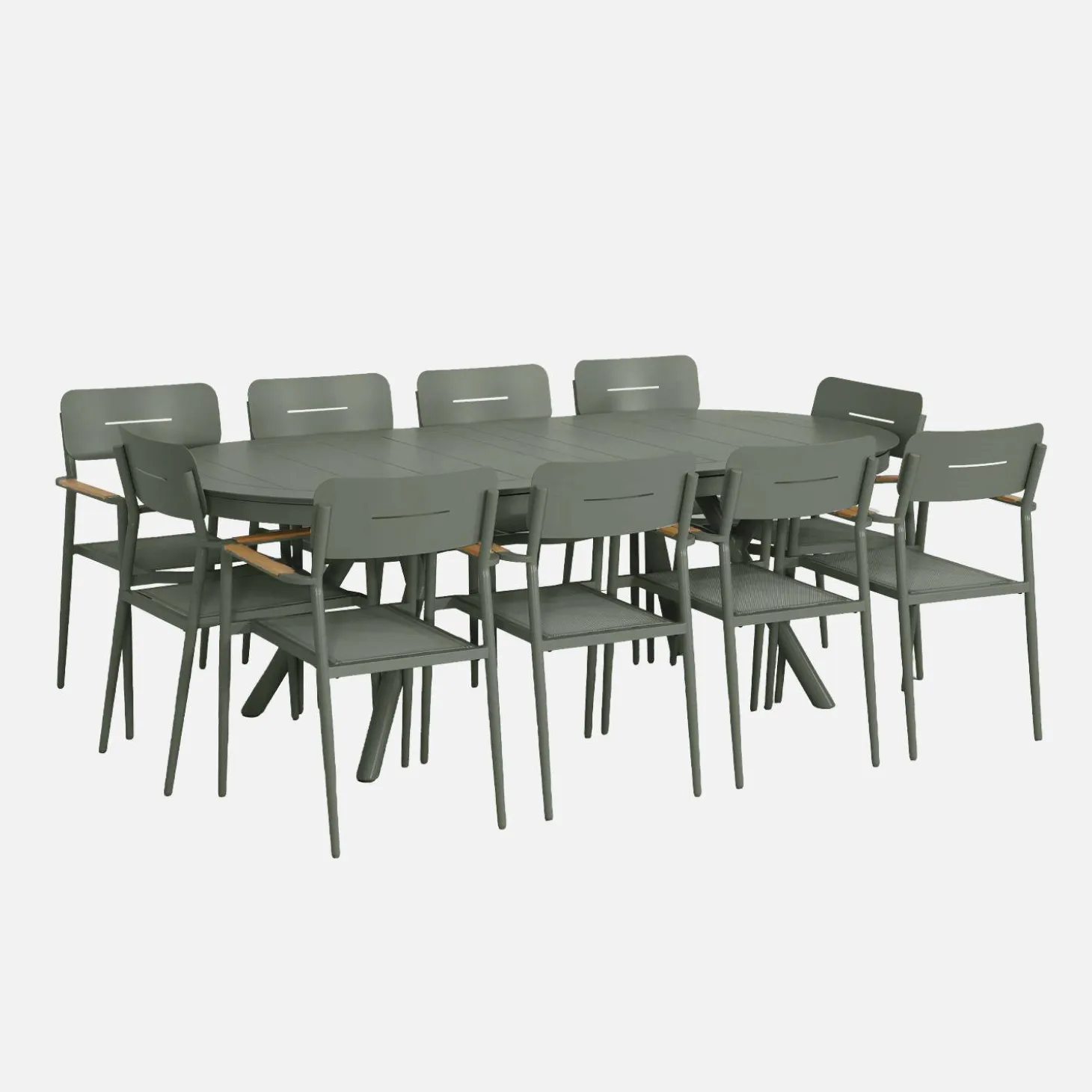 Ovaler ausziehbarer Gartentisch 220/280cm aus Aluminium + 10 Sessel