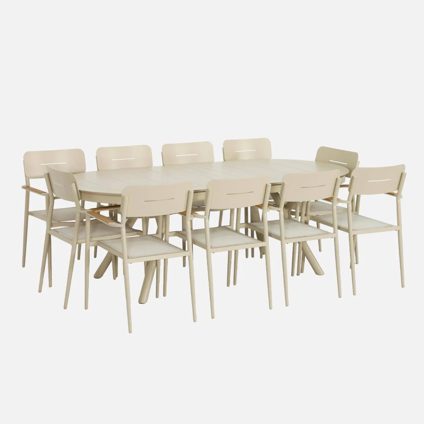 Ovaler ausziehbarer Gartentisch 220/280cm aus Aluminium + 10 Sessel
