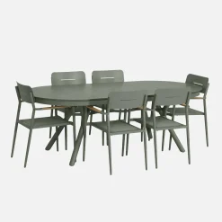 Ovaler ausziehbarer Gartentisch 220/280cm + 6 Sessel aus Aluminium