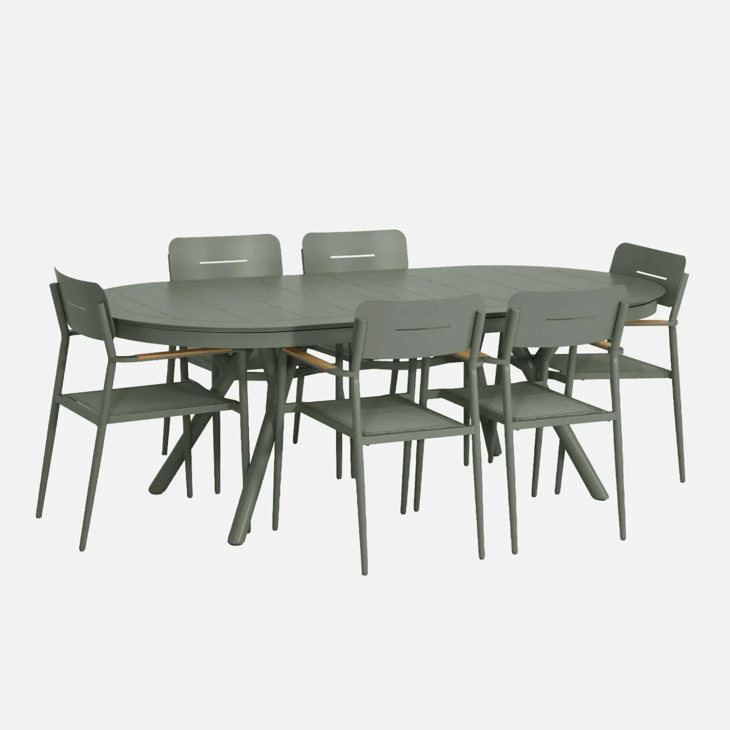Ovaler ausziehbarer Gartentisch 220/280cm + 6 Sessel aus Aluminium