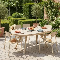 Ovaler ausziehbarer Gartentisch 220/280cm + 6 Sessel aus Aluminium