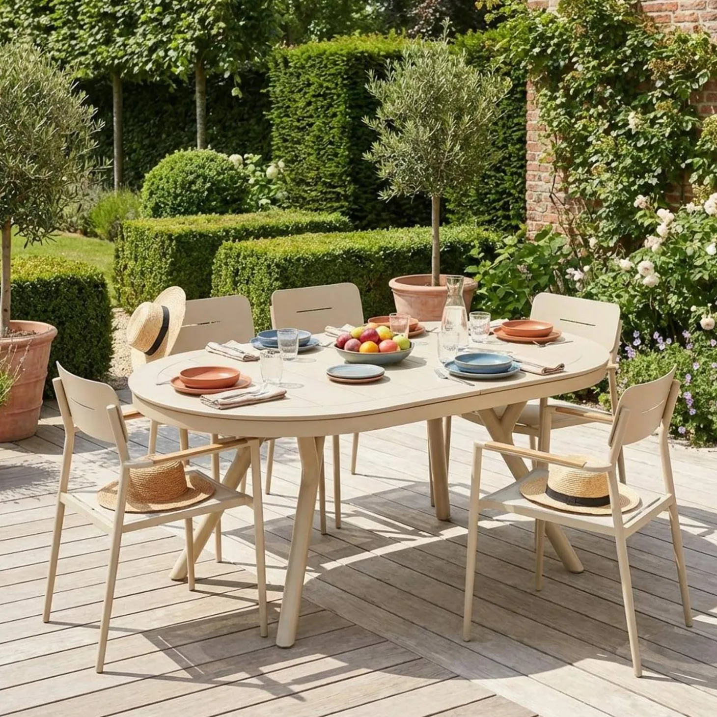 Ovaler ausziehbarer Gartentisch 220/280cm + 6 Sessel aus Aluminium