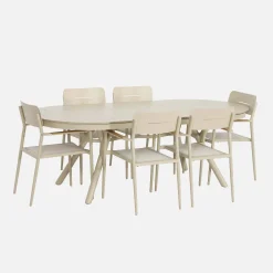 Ovaler ausziehbarer Gartentisch 220/280cm + 6 Sessel aus Aluminium
