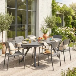 Ovaler ausziehbarer Gartentisch 220/280cm + 6 Sessel aus Aluminium